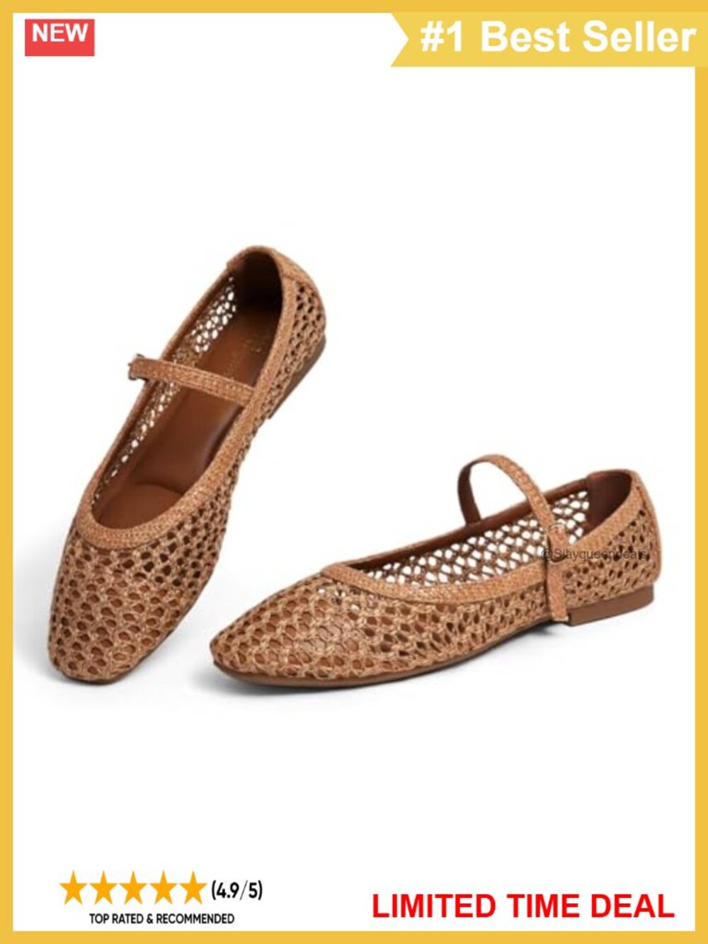 Woven Mary Jane Flats with Adjustable Strap Round Toe Ballet Flats